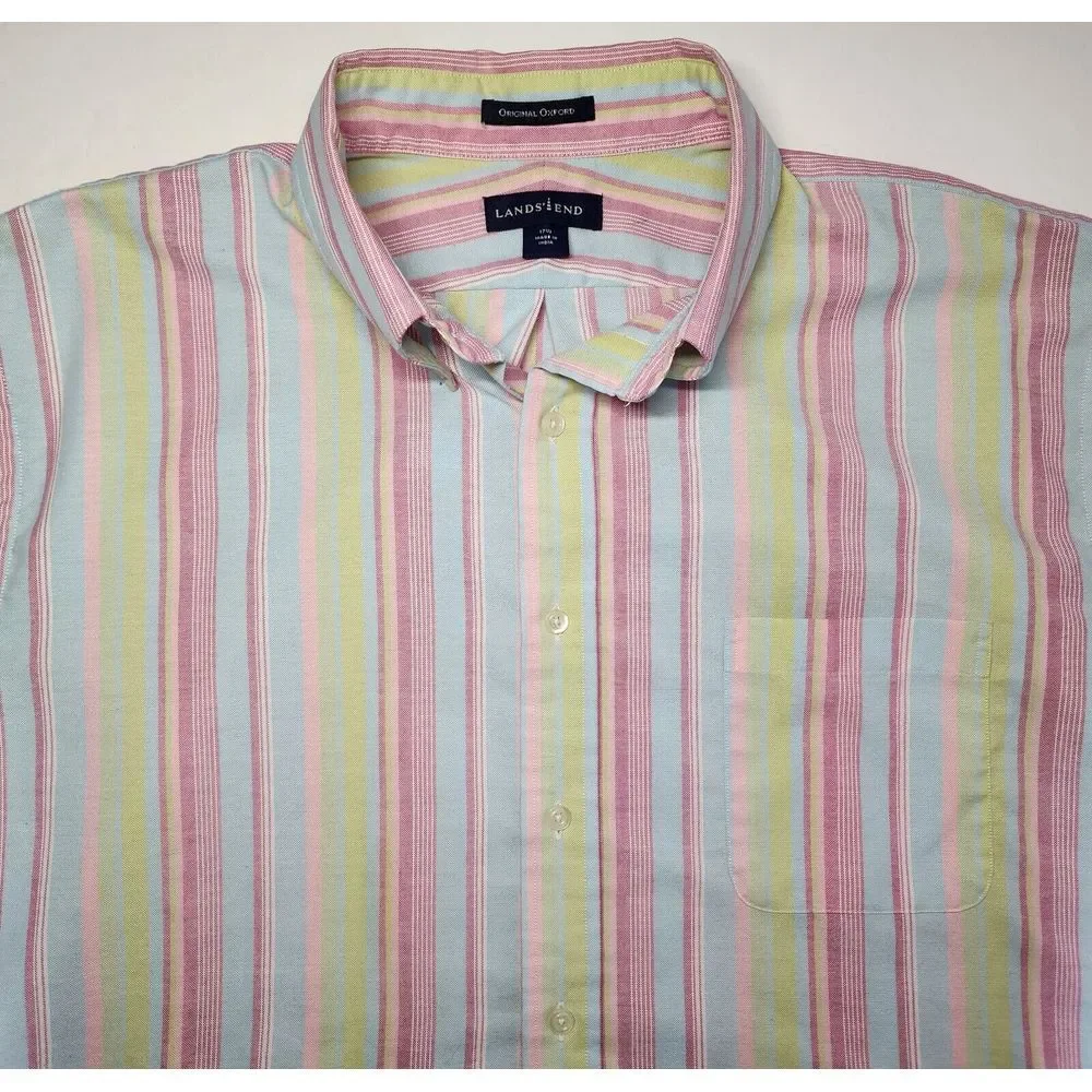 Lands End Men's Short Sleeve‎ Striped Multicolor Button Down Shirt Size L (17.5) - Picture 3 of 12